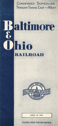 B&O, Timetable, April 30 1939 New York World's Fair