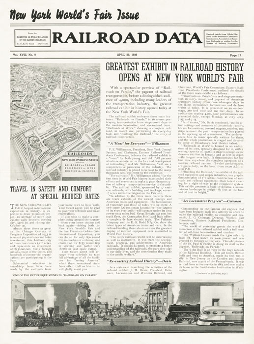 EPC, New York World's Fair Issue, Railroad Data